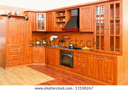 Classics style big country kitchen made from wood