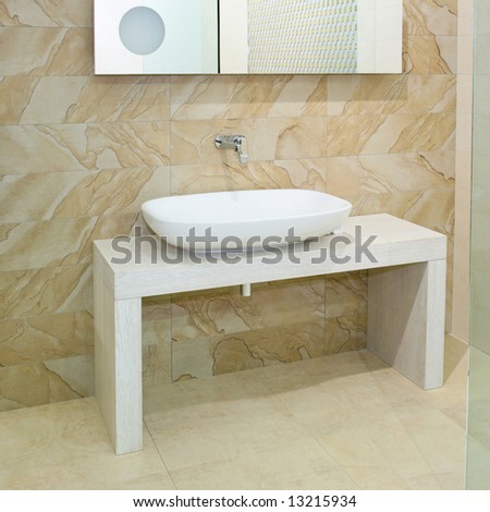 Wide oval basin and marble ceramics with mirror