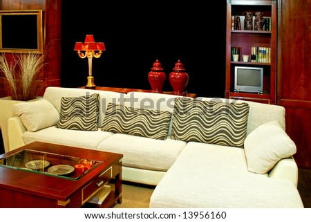 Senior living room with white leather settee