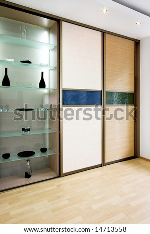 Double big bamboo closet and glass shelf