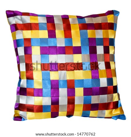 Pillow with vivid color plaid pattern isolated