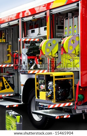 Fire engine truck with lot of rescue equipment