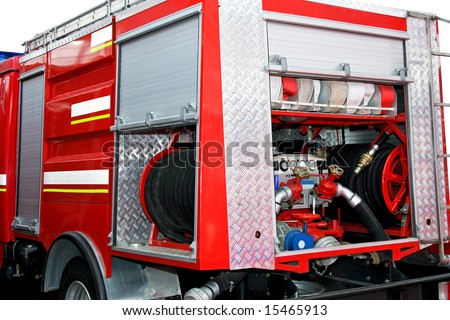 Water and foam pump engine in fire truck