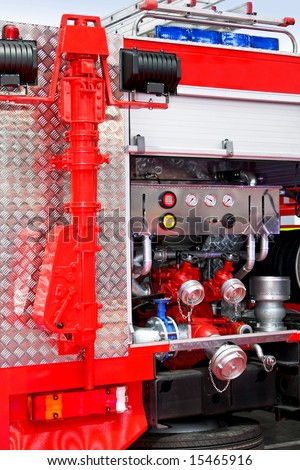 Water and foam pump engine in fire truck