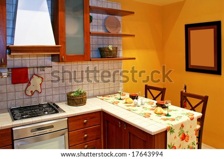 Kitchen Countertop In Country Style With Gas Stove Stock Photo ...