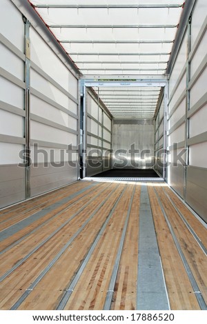 Interior view of empty semi truck trailer