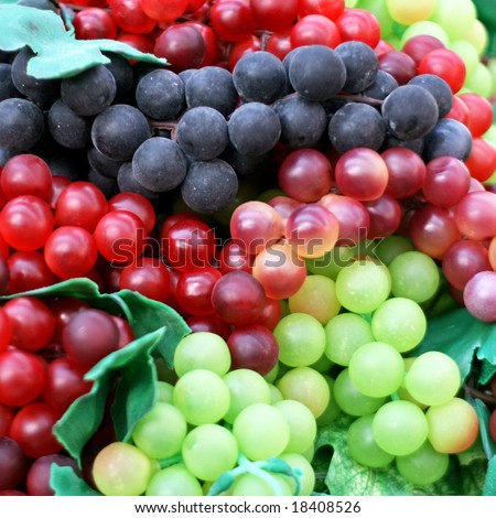 Three kinds of grapes fruit close up