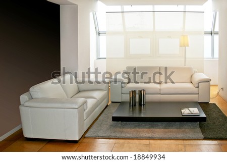 Interior shot of living room with two leather sofas