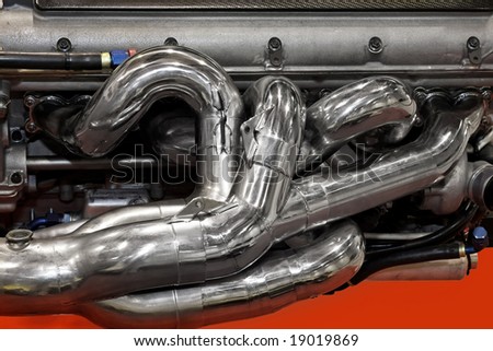 Close up shot of formula one exhaust system