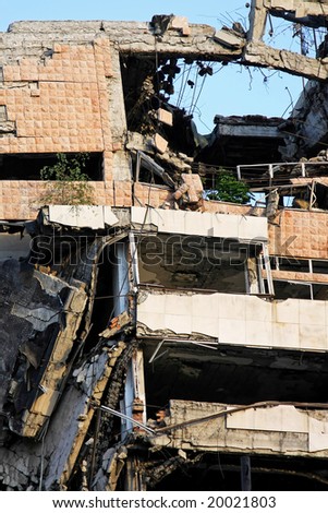 Ruined big building after strong earthquake disaster