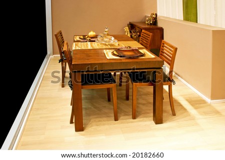 Wooden dinning table in brown tone interior