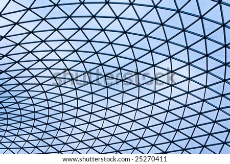 Geometric blue glass structure of ceiling dome