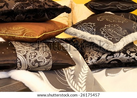Bunch Of Soft Decorative Pillows At Bed Stock Photo 26175457 ...