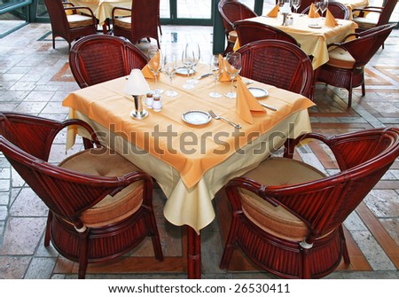 table, restaurant, interior, tables, chairs, indoors, chair, lunchroom, eating, place, style, tableware, setup
