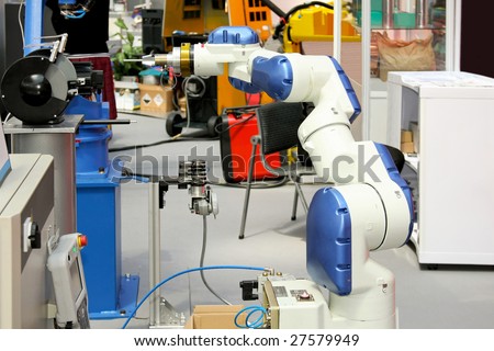 White robotic arm for industry production isolated
