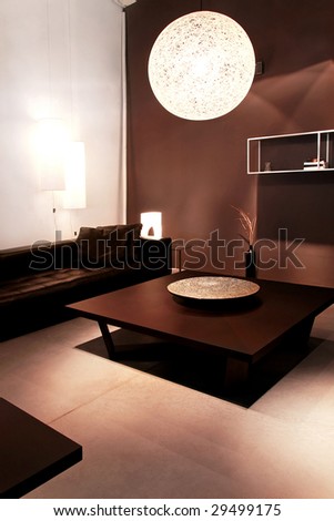 Interior shot of dark style living room