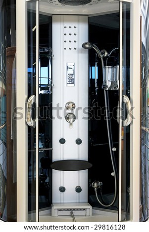 Interior of modern shower with hydro massage jets