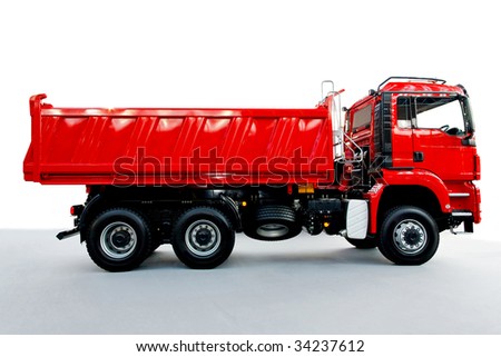 Red tipper dump truck for construction work