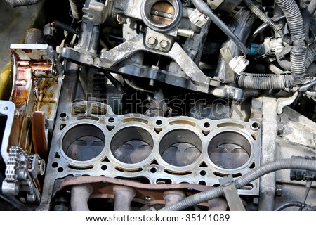 Close up shot of car engine block