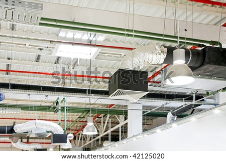 Industrial air duct ventilation equipment at ceiling