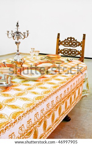 Luxurious table with gold in dining room