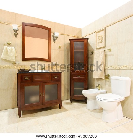 Bathroom Design Gallery on Classic Design Bathroom With Brown Wood Cabinet Stock Photo 49889203