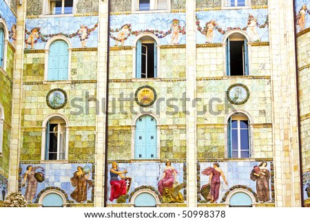Beautiful Renaissance women figures on building facade