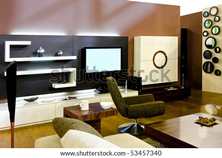 Corner of the big living room in modern apartment
