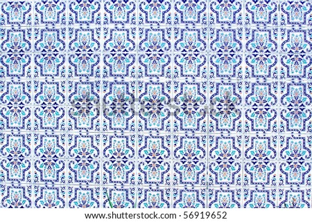 Medieval blue tiles with traditional Islamic pattern