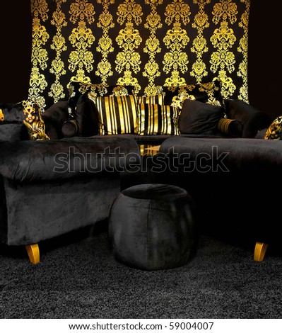 Fancy room decor with furniture golden details