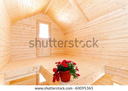 Small cottage interior with loft all in wood