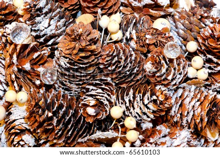 Christmas decoration pine cones covered with snow