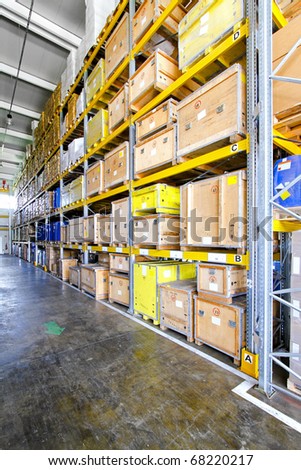 Wooden crates for shipping in museum warehouse