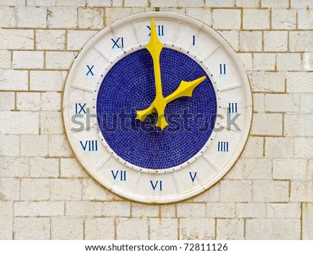 Two o clock at old blue Roman clock