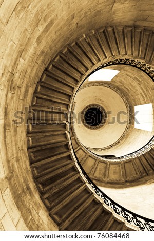 Spiral shape stairway in medieval stone tower