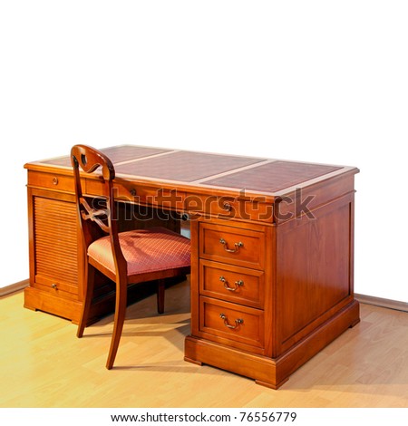 Very old wooden work desk with chair