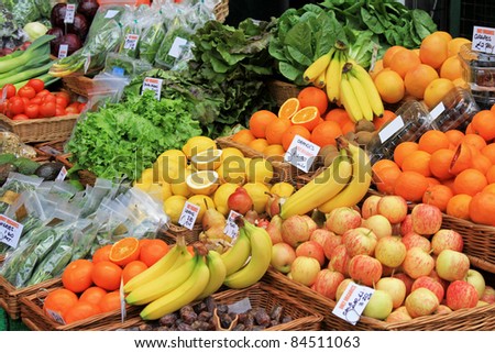 Market stall with varaity of organically grown fruits