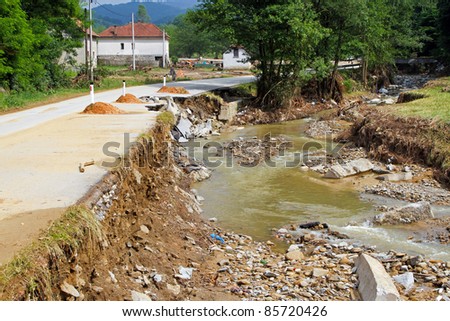 Side of a local road after natural disaster