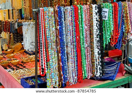 Art and craft stall with colorful jewellery