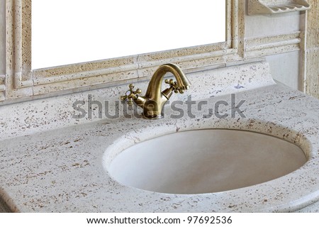 Retro style marble sink with brass faucet