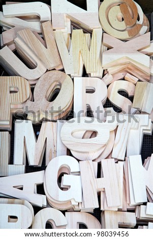 All alphabet letters carved from wood