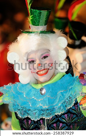 TENERIFE, FEBRUARY 17: Carnival groups and costumed characters, parade through the streets of the city. FEBRUARY 17, 2015, Tenerife (Canary Islands) Spain.