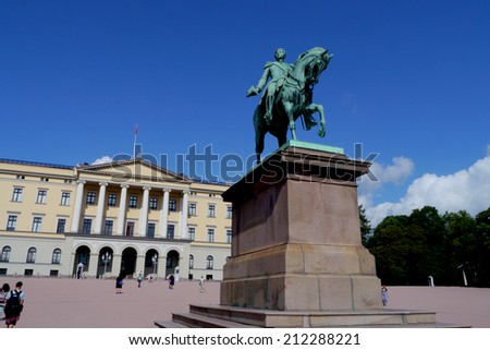 Oslo, Norway - 28 July 2014 : The Royal Palace in Oslo is a landmark and prime tourist attraction of Norway\'s capital city.