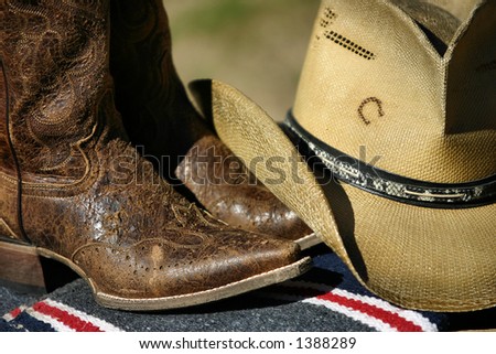 Cowboy boots and hat still life in color