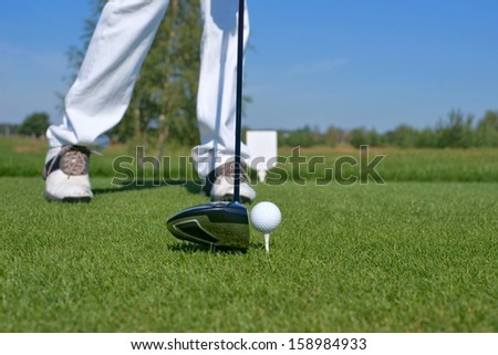 Golf, driver and golf ball on the green