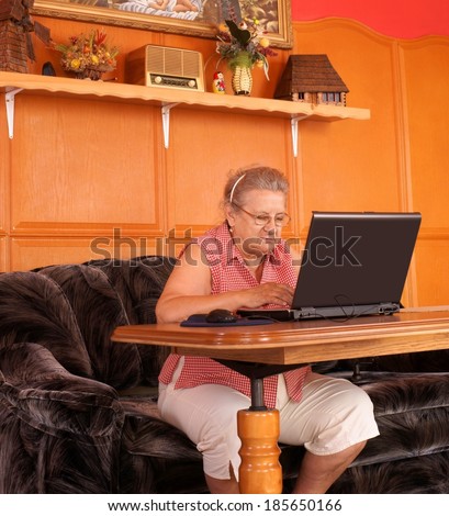 Mature Lady with laptop at home