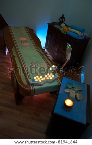 high angle shot of thermal massage bed in a spa with ambient light