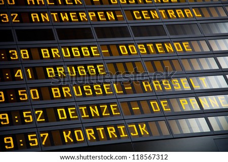 Destination information in a Belgian train station. Europe