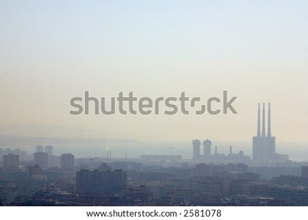 foggy day  at the city of Barcelona, Catalunya, Spain, Europe