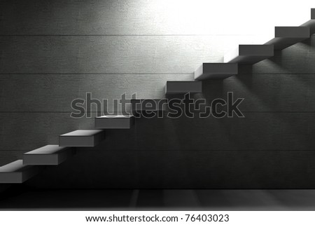 Cement Stairs highlighted by an opening on concrete background